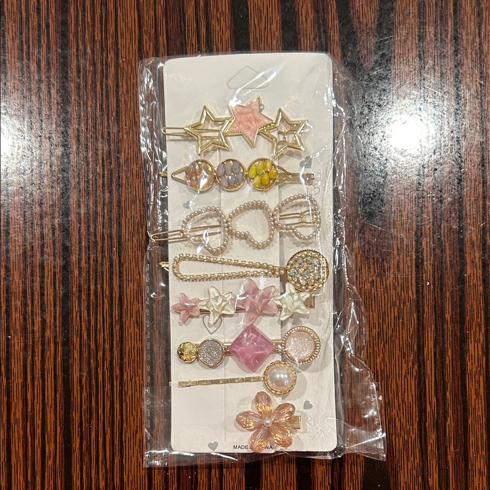 Gold and Pink Hair Clip Set